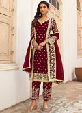 Red Embroidery Pakistani Pant Style Suit