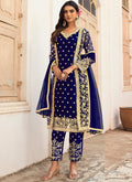 Dark Blue Embroidery Pakistani Pant Style Suit