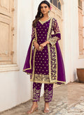 Purple Embroidery Pakistani Pant Style Suit