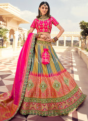 Pink Multi Traditional Embroidered Wedding Lehenga Choli