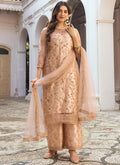 Buy Pakistani Suits - Golden Beige Embroidery Pakistani Pant Style Suit