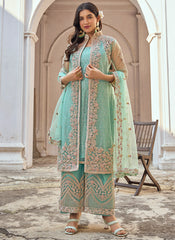 Buy Pakistani Suits - Sea Green Embroidery Pakistani Pant Style Suit