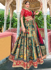 Red And Green Multi Embroidery Wedding Lehenga Choli