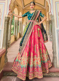 Turquoise And Pink Multi Embroidery Wedding Lehenga Choli