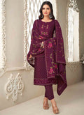 Dark Purple Floral Embroidery Traditional Salwar Kameez