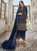 Blue Embroidery Traditional Georgette Palazzo Suit