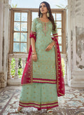 Green Embroidery Traditional Georgette Palazzo Suit