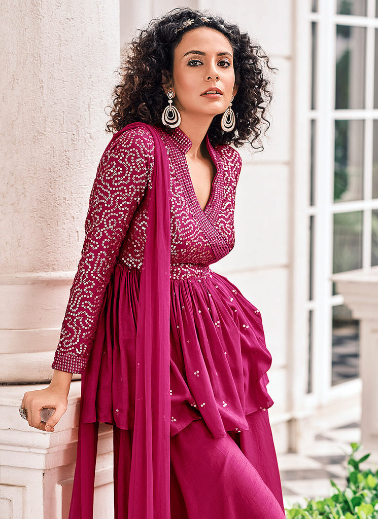 Pink Embroidered Designer Gharara Suit In Germany