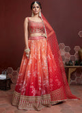 Red Orange Embroidered Shaded Wedding Lehenga Choli