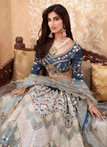 Blue And Peach Embroidered Designer Weddinng Lehenga Choli In Canada