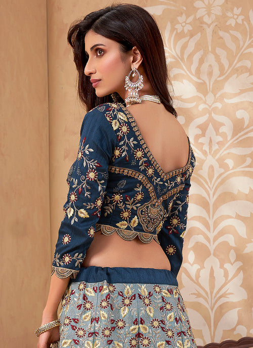 Blue And Peach Designer Weddinng Lehenga Choli In Canada