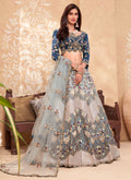 Blue And Peach Multi Embroidered Designer Weddinng Lehenga Choli