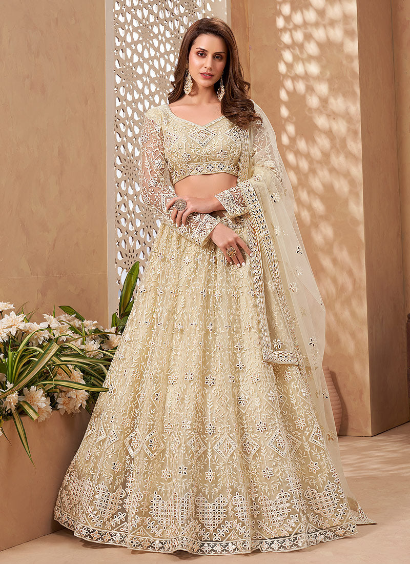 Off White Embroidered Designer Weddinng Lehenga Choli In UK