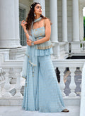 Blue Zari And Badla Work Embellished Georgette Sharara Suit 