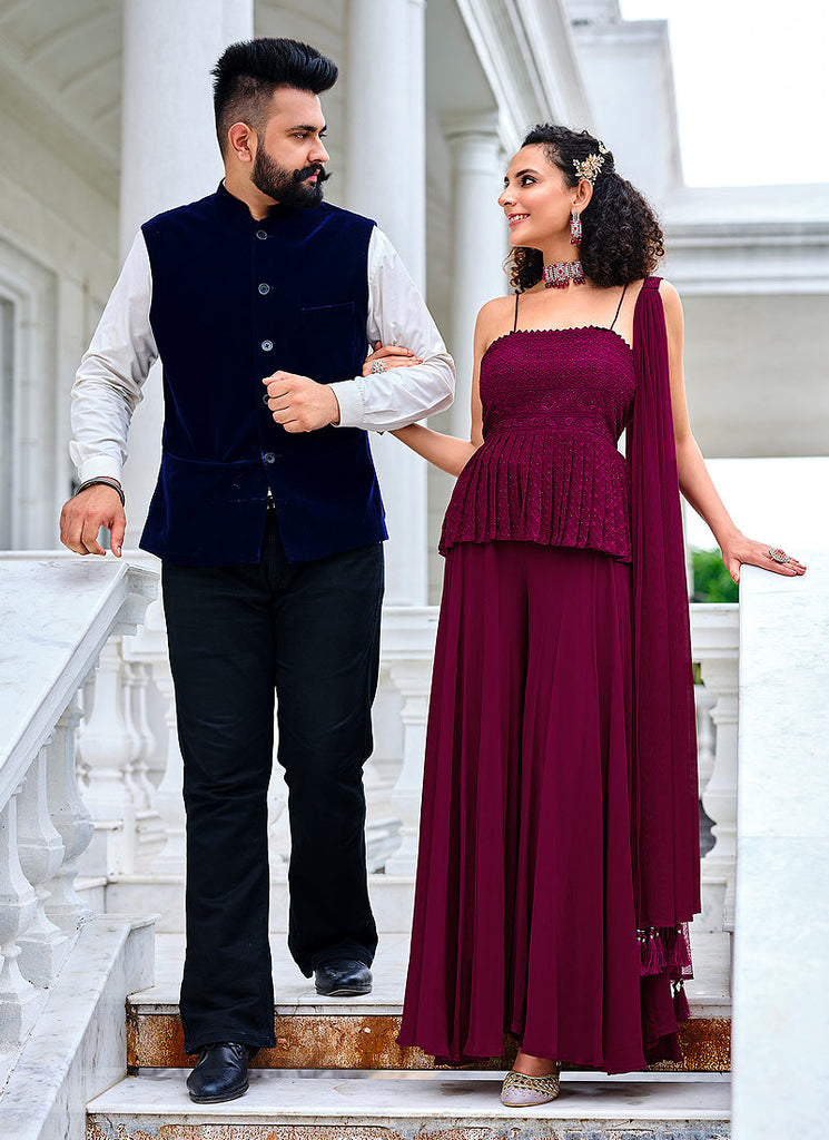 Wine Georgette Sharara Suit 