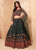 Dark Green Multi Embroidered Designer Weddinng Lehenga Choli