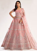 Pink Mirror Embroidered Soft Net Wedding Lehenga Choli