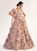 Baby Pink Multi Embroidered Soft Net Wedding Lehenga Choli