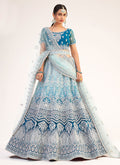 Blue Shaded Designer Embroidered Soft Net Wedding Lehenga Choli