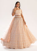 Peach Embroidered Soft Net Wedding Lehenga Choli