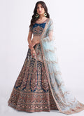 Persian Blue Heavy Embroidered Designer Wedding Lehenga Choli