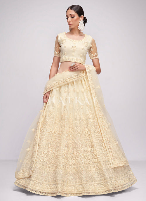 Off White Sequence Embroidered Wedding Lehenga Choli