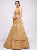 Buy Lehenga Choli - Golden Beige Sequence Embroidered Wedding Lehenga Choli Shop Reception Lehenga In USA, UK, Canada, Germany, Mauritius, Singapore With Free Shipping Worldwide.