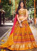 Buy Lehenga Choli - Yellow Multi Mirror Work Embroidery Satin Lehenga Choli