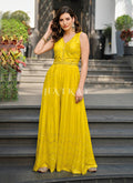 Yellow Traditional Embroidered Flared Jumpsuit