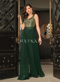 Dark Green Traditional Embroidered Flared Jumpsuit