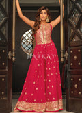 Buy Jumpsuit - Cherry Red Traditional Embroidered Flared Jumpsuit