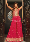 Buy Jumpsuit - Cherry Red Traditional Embroidered Flared Jumpsuit