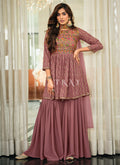 Buy Indian outfits | Mauve Purple Multi Embroidered Gharara Suit