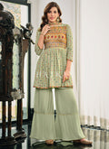Indian Clothes | Pale Green Embroidered Gharara Suit