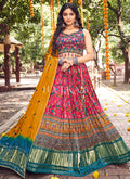 Buy Lehenga Choli - Pink Multi Mirror Work Embroidery Satin Lehenga Choli