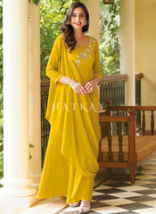Yellow Embroidered Georgette Anarkali Gown