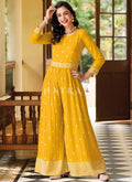Bright Yellow Embroidered Flared Jumpsuit