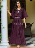 Buy Gown - Wine Minimalist Embroidered Crushed Gown