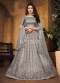 Grey Mirror Work Net Lehenga Choli