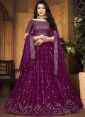 Plum Purple Mirror Work Net Lehenga Choli