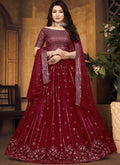 Bridal Red Mirror Work Net Lehenga Choli