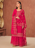 Hot Pink Traditional Embroidered Partywear Palazzo Suit