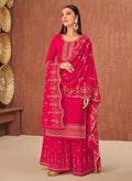 Hot Pink Traditional Embroidered Partywear Palazzo Suit