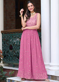 Pink Multi Embroidered Flared Jumpsuit