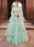 Aqua Blue Traditional Embroidered Wedding Lehenga Choli