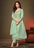 Teal Green Swaroski Embroidered Indian Pant Suit
