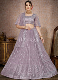 Purple Mirror Work Embroidery Net Lehenga Choli 