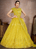 Yellow Mirror Work Embroidery Net Lehenga Choli