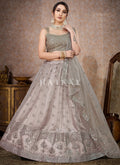 Steel Grey Mirror Work Embroidery Net Lehenga Choli