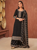 Black Traditional Embroidered Partywear Palazzo Suit